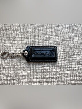 COACH 1.75" Small Black Patent Leather Silver Hang Tag Hangtag Bag Charm Key Fob
